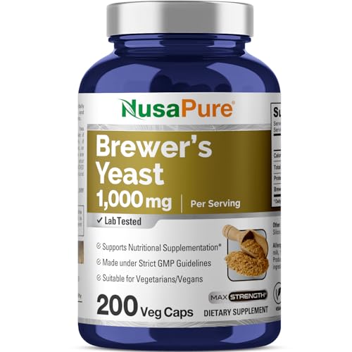 NusaPure Brewers Yeast 1000mg 200 Vegetarian Caps (Non-GMO, Vegan) - Image 1