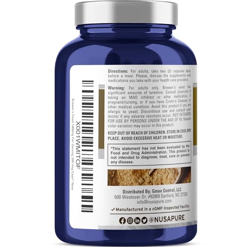 NusaPure Brewers Yeast 1000mg 200 Vegetarian Caps (Non-GMO, Vegan) - Image 3