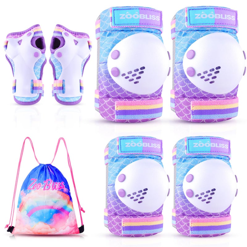 ZOOBLISS Knee Pads for Kids ZOOBLISS Toddler Knee and Elbow Pads Set Wrist Guards for Girls Aged 312 Kids Protective Gear for Roller Skates Skateboard Bike Scooter Included Drawstring Bag Mermaid Purple - Image 2