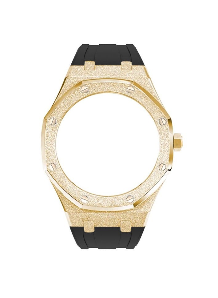 AROAQ GA2100 Metal Watch Band Case Replacement Kit, Stainless Steel Strap Bezel Accessories, Frosted Surface Stainless Steel Bracelet Case Mod For Shock, (Frost gold gold shell black tape) - Image 1