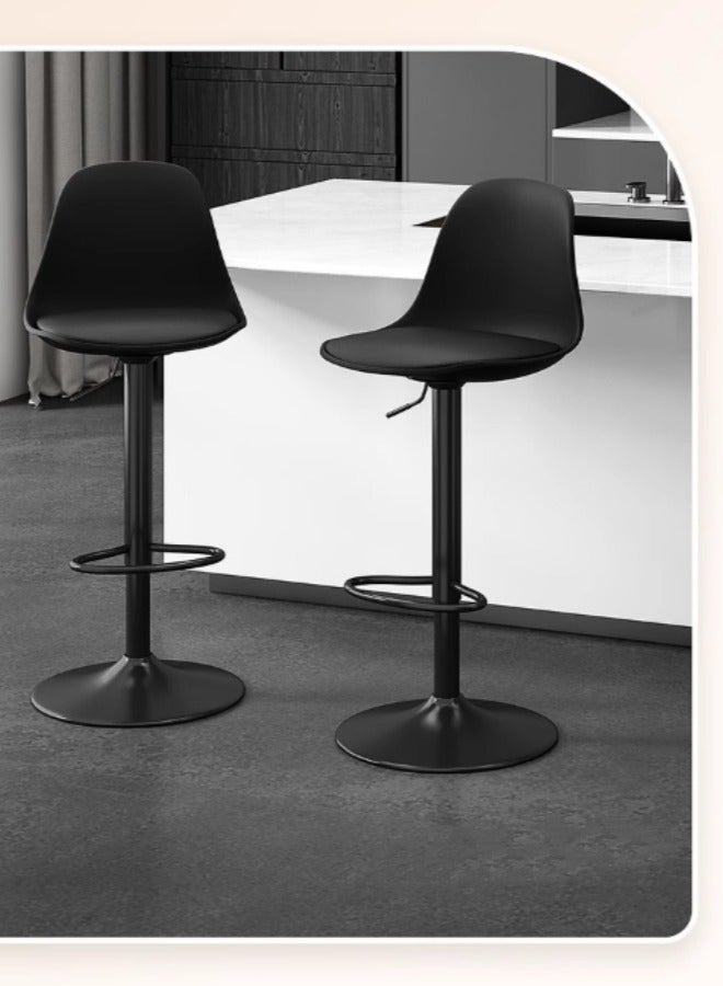 Aikenn Bar Stools Set of 2, Swivel Adjustable Height Bar Chairs with Footrest & L-Shape Back, Vintage Leather Counter Stools for Kitchen Island, Home Bar, Black (24"-32" Height Adjustable) - Image 3