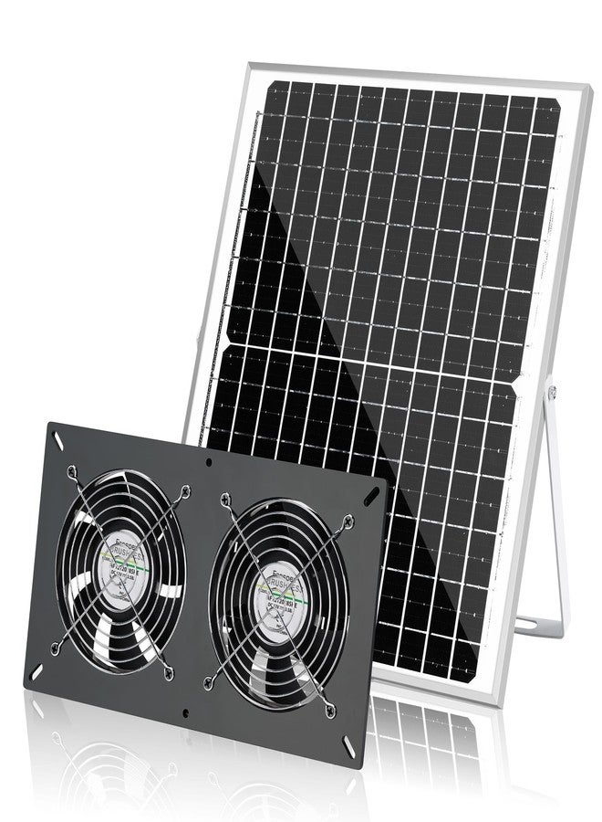 Fanspex Solar Panel Powered Fan Kit for Greenhouse, 20W Solar Panel + High Speed 3500 RPM Dual Exhaust Fan for Chicken coop, Dog House, Shed, Pet House Air Cooling, IP67 Waterproof - Image 1