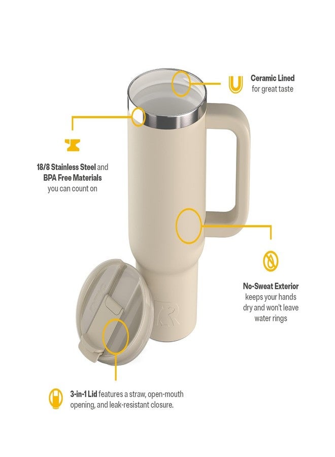 RTIC 30 oz Road Trip Tumbler Double-Walled Ceramic Lined InsulatedStainless Steel Portable Travel Coffee Mug Cup with Lid, Handle and Straw, Beach - Image 3