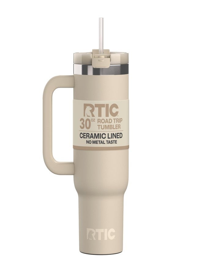 RTIC 30 oz Road Trip Tumbler Double-Walled Ceramic Lined InsulatedStainless Steel Portable Travel Coffee Mug Cup with Lid, Handle and Straw, Beach - Image 1