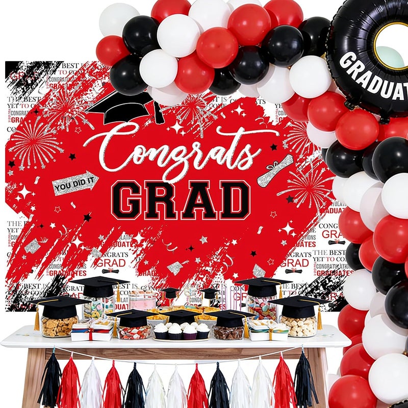 Mocsicka Graduation Backdrop Congrats Grad Red and Sliver Graduate Party Decorations Background Class of 2023 Photography Backdrops (Red, 7x5ft) - Image 4