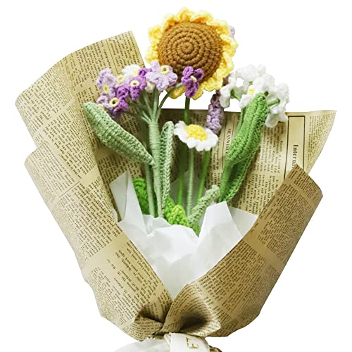 Elecpioneev Elecpioneev Crochet Sunflower Daisy Bouquet Flowers Handmade Knitted Crochet Flower Bouquet for Decoration Bouquet for Festival Party Table Centerpieces Gift 