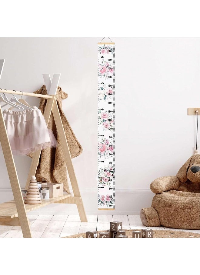 LoveNite LoveNite Baby Growth Chart, Height Wall Chart for Kids, Wooden Frame Canvas Measurement Hanging Ruler for Child’s Room Decoration 79 x 7.9in(Flower)  - Image 2