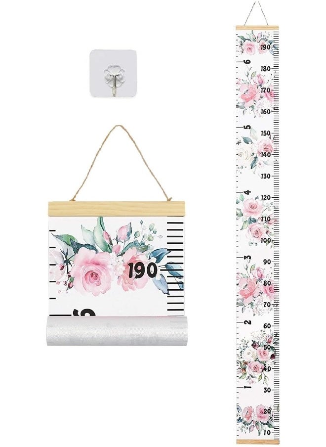 LoveNite LoveNite Baby Growth Chart, Height Wall Chart for Kids, Wooden Frame Canvas Measurement Hanging Ruler for Child’s Room Decoration 79 x 7.9in(Flower)  - Image 1