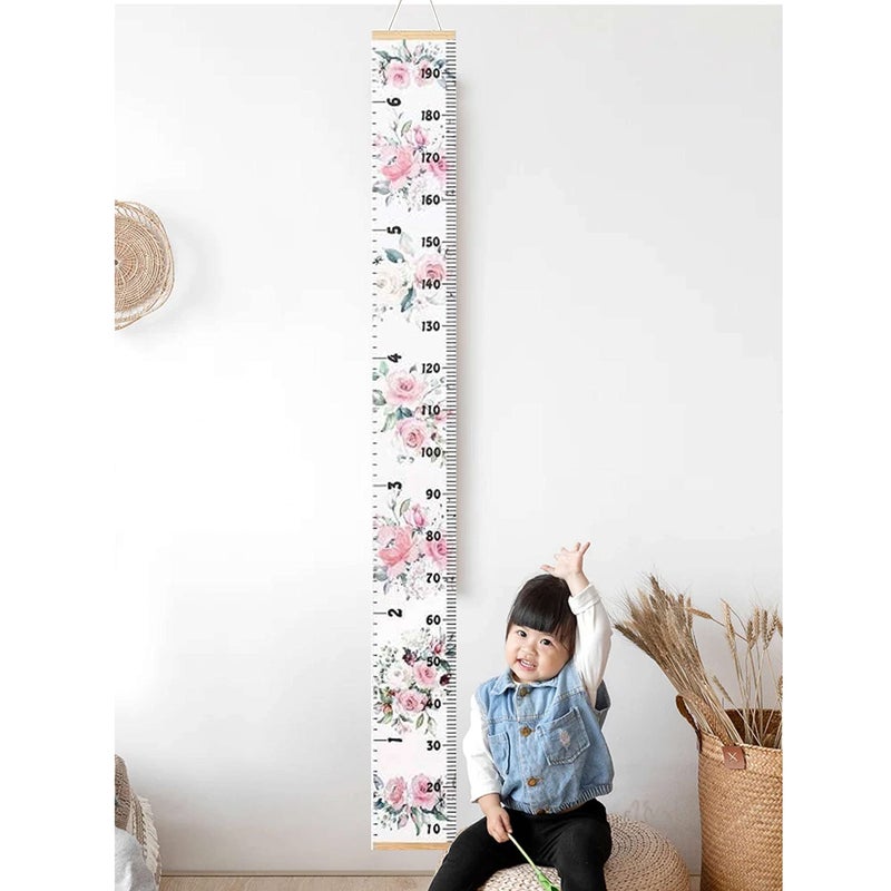 LoveNite Baby Growth Chart, Height Wall Chart for Kids, Wooden Frame Canvas Measurement Hanging Ruler for Child’s Room Decoration 79 x 7.9in(Flower) - Image 3