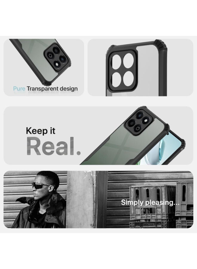 Muzz Crystal Clear Transparent Back Cover Ultra Hyrbid Full Camera Protection Raised Edge Bumper Case for Honor X7d (Black) - Image 4