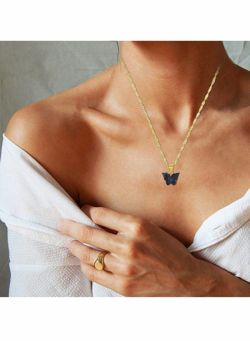 KASTWAVE Pendant Necklace,  Women's Pendant Necklace Butterfly Moon Sterling Silver Gold Acrylic, Color Clavicle Chain Necklace Card Necklaces Clavicle Necklaces for Women Girls - Image 3
