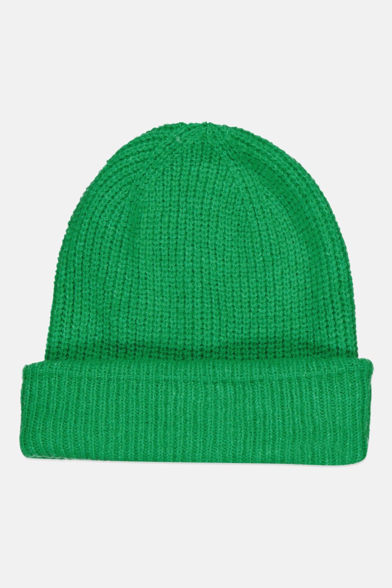 Bershka Women Textured Beanie Cap, Green - Image 1