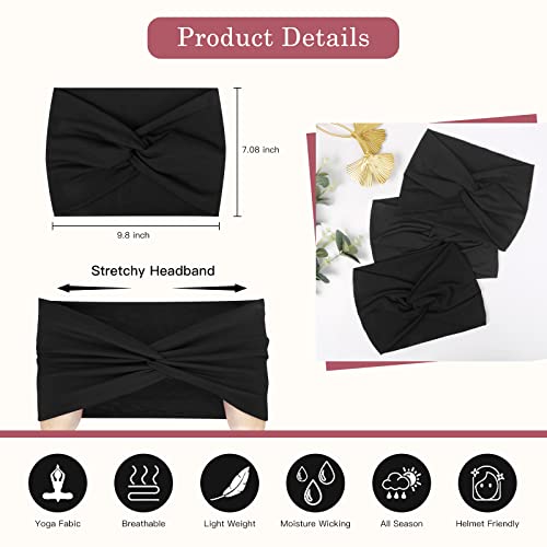 Tobeffect Wide Headbands for Women, 7'' Extra Large Black Turban Headband Twisted Knot Hairband Hair Accessories, 6 Pack - Image 2