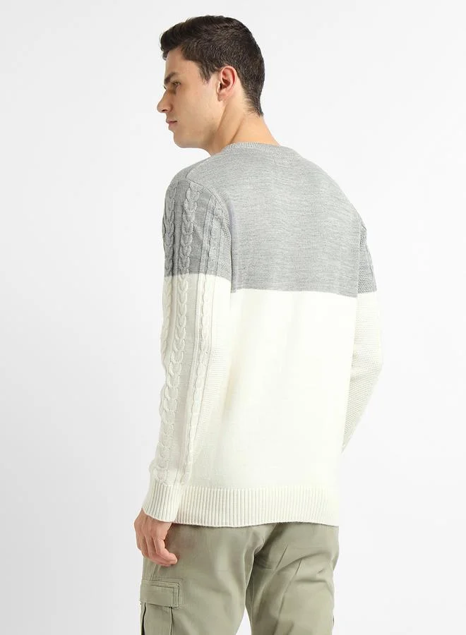 Dennis Lingo Textured Cable Knit Color Block Sweater by Styli