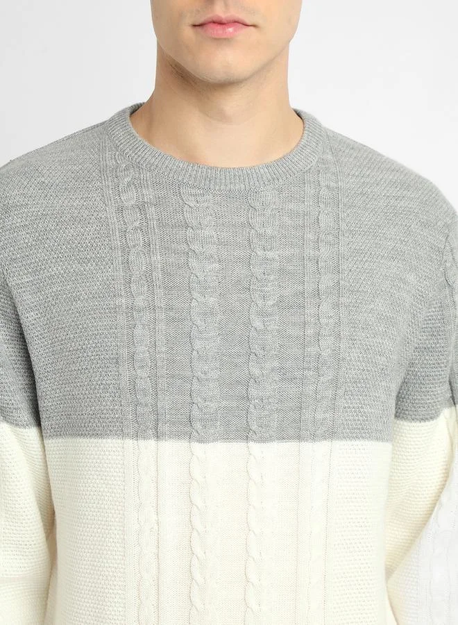Dennis Lingo Textured Cable Knit Color Block Sweater by Styli