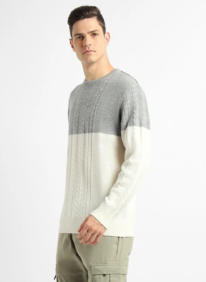 Dennis Lingo Textured Cable Knit Color Block Sweater by Styli
