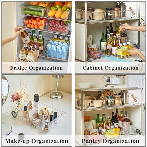 MineSign 2Pack Roll Out Fridge Caddy Bins Pull Out Drawer with Wheels Refrigerator Organizer Bins with Handles Divided Fruit Caddy for Fridge Pantry Cabinet Storage Cans Drinks - Image 5