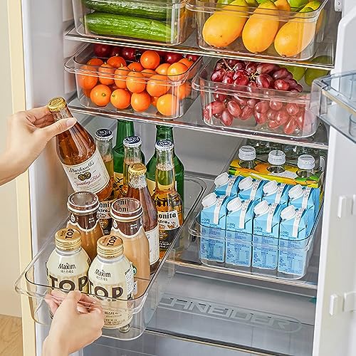 MineSign 2Pack Roll Out Fridge Caddy Bins Pull Out Drawer with Wheels Refrigerator Organizer Bins with Handles Divided Fruit Caddy for Fridge Pantry Cabinet Storage Cans Drinks - Image 1