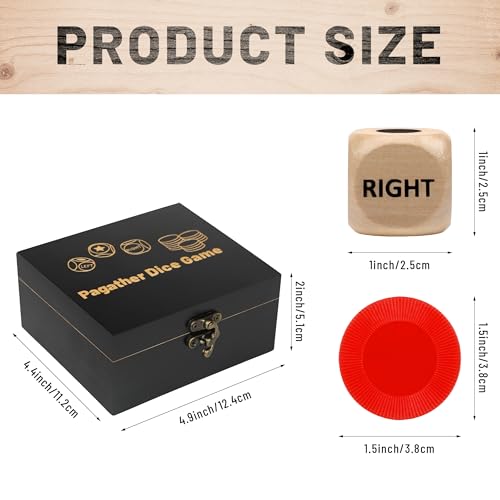 Pagather Fun Left Right Roll Dice Game Set Include 3 1inch Wooden Dices and 48 Pcs Chips in Black Wooden Box Easy to Store and Carry Around for Travel - Image 5
