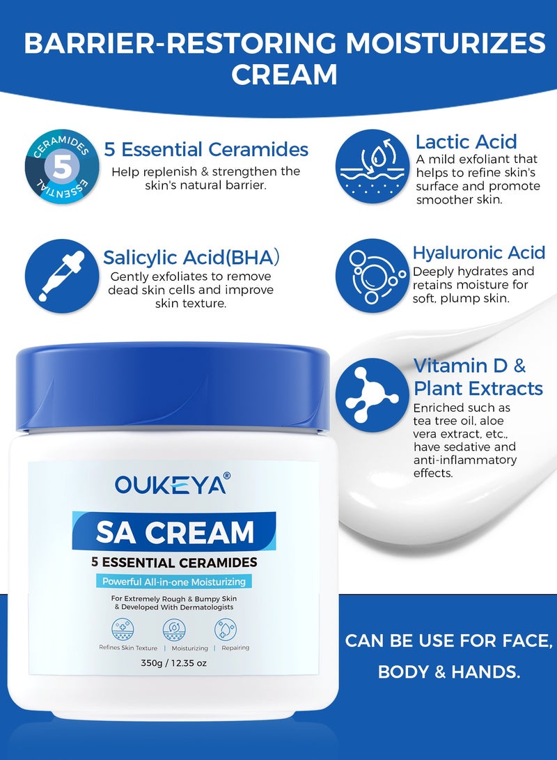 Salicylic Acid Moisturizing Cream for Dry Skin, Body Lotion & Face Moisturizer with 5 Kinds of Ceramides & Salicylic Acid, Deep Nourishing and 48-Hour Long-Lasting 350g