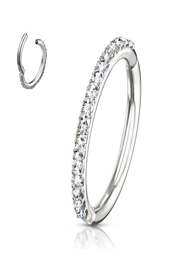 NewkeepsR خاتم كونش حلقي من الفولاذ من نيوكيبز آر، مقاس 16G × 14 مم، مزود بمشبك مفصلي، مرصع بأحجار زركونيا مكعبة شفافة لامعة. - Image 1