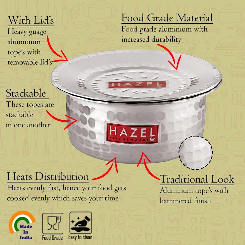 Hazel HAZEL Aluminium Hammered Milk Pot With Lid | Stock Pot | Boiling Bhagona Tope Set for Kitchen, 19 cm, 1300 ML, Silver  - Image 3