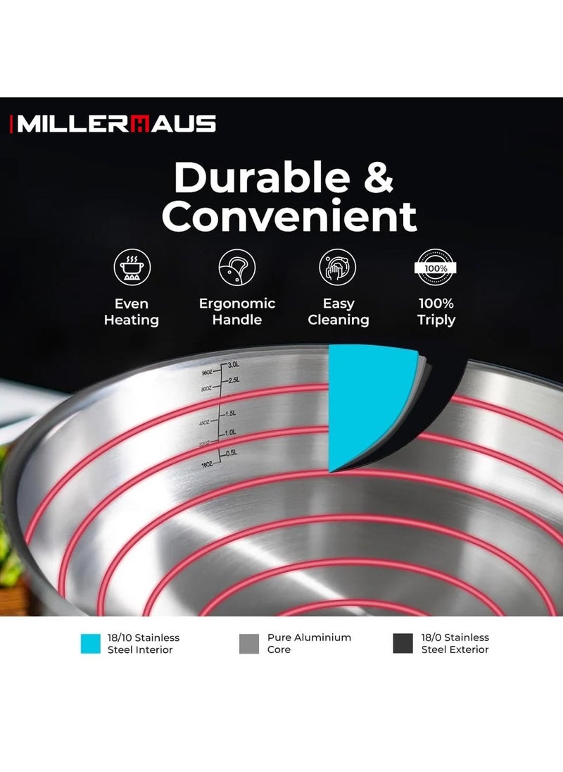 MILLERHAUS Millerhaus Tri-Ply Sautepan 28cm Stainless Steel  - Image 5