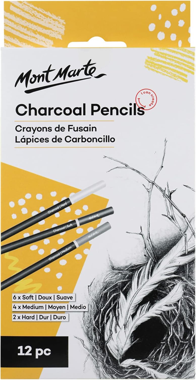 Mont Marte Charcoal Pencil Set - 12 Pieces (6 Soft, 4 Medium, 2 Hard) - Image 1