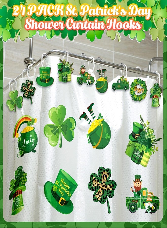 Barydat Set of 24 St. Patrick's Day Wood Shower Curtain Hooks Irish Shower Curtain Rings Decorative Clover Green Hat Rust Resistant Hooks for Bathroom Bedroom Decorations Accessories - Image 4