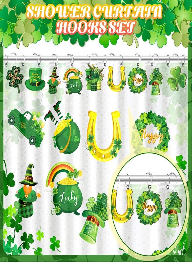 Barydat Set of 24 St. Patrick's Day Wood Shower Curtain Hooks Irish Shower Curtain Rings Decorative Clover Green Hat Rust Resistant Hooks for Bathroom Bedroom Decorations Accessories - Image 5
