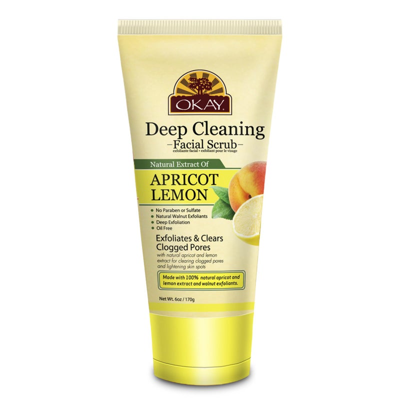 OKAY Oil Control Facial Scrub Exfoliator - Exfoliating Face Wash, Face Scrub for Women and Men, Moisturizing and Brightening, Leaves Skin Smooth and Clean, Paraben Free - Apricot Lemon, 6 oz (1 Pack) - Image 1