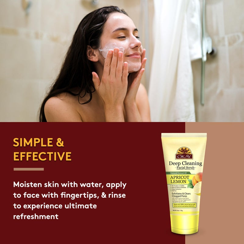 OKAY Oil Control Facial Scrub Exfoliator - Exfoliating Face Wash, Face Scrub for Women and Men, Moisturizing and Brightening, Leaves Skin Smooth and Clean, Paraben Free - Apricot Lemon, 6 oz (1 Pack) - Image 4