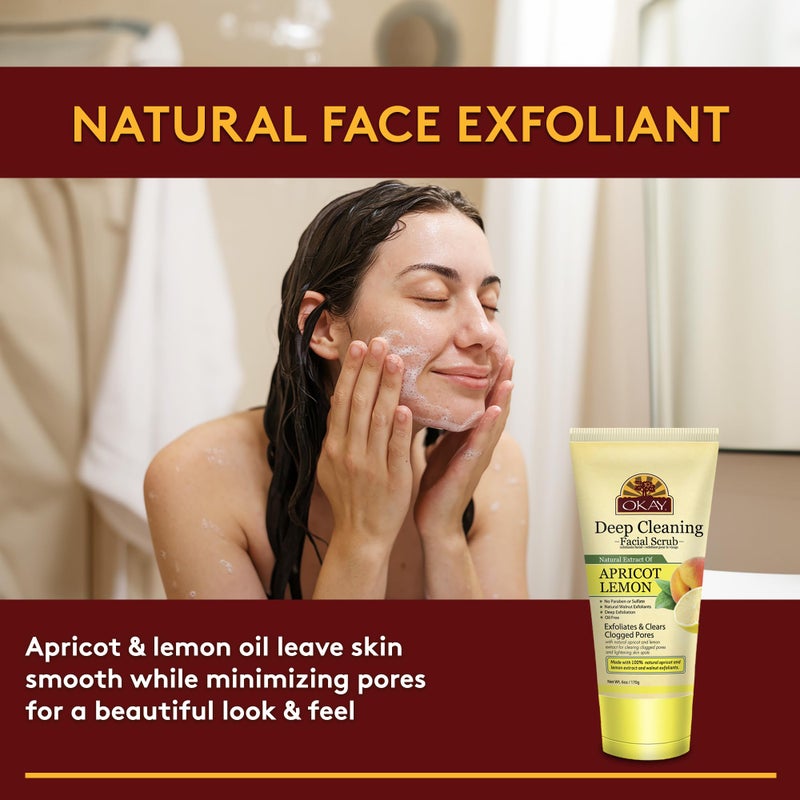 OKAY Oil Control Facial Scrub Exfoliator - Exfoliating Face Wash, Face Scrub for Women and Men, Moisturizing and Brightening, Leaves Skin Smooth and Clean, Paraben Free - Apricot Lemon, 6 oz (1 Pack) - Image 2