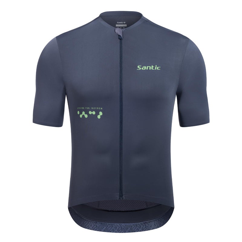 Santic Mens Cycling Jersey Short Sleeve Tops Bicycle Bike Shirt Full Zipper UPF 50 Bicycle Jersey with Pockets Grey