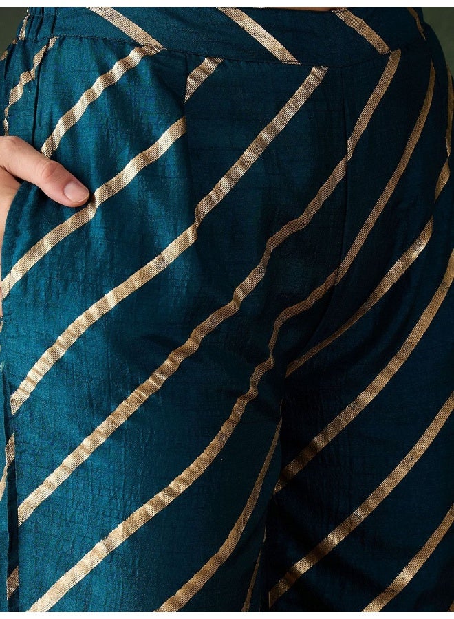 AKS Cyan & Cobalt Blue Foil print Kurta set  - Image 3