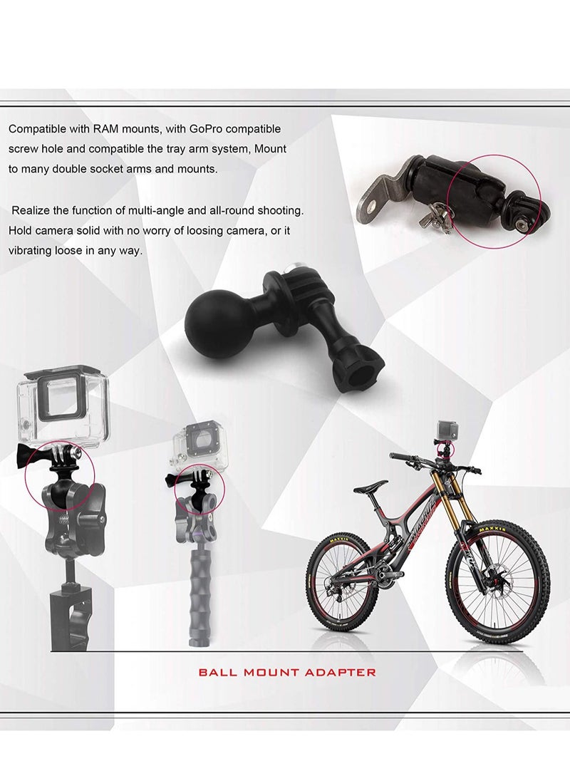 Y&D - Ball Mount Adapter for Gopro Hero Series/Yi/Coyote/AKASO/SJCAM Sports Camera, Compatible with RAM Mounts, Rotating Head Metal Screws - Image 1