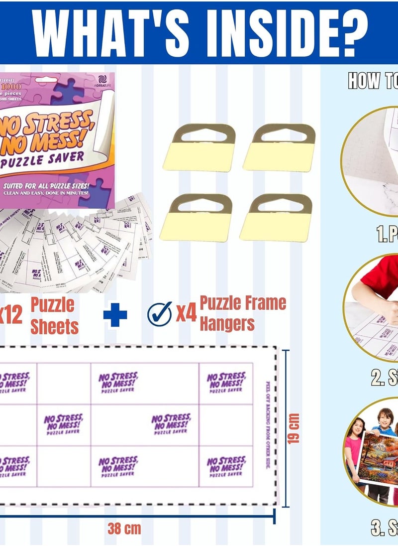 12-Sheet Peel & Stick Puzzle Saver: Preserve and Hang Your Jigsaw Masterpiece Without Hassle - Easily Frame Most Boards With a Strong Adhesive That Lasts