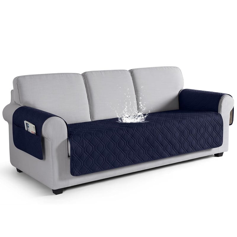 VANSOFY Couch Cover Waterproof Sofa Covers for 3 Cushion Couch Washable Slipcover Furniture Protector NonSlip Couch Cover for Dogs PetsSofa Dark Blue