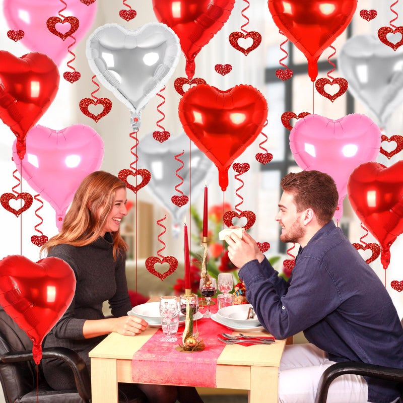 YOTHORN 24 Pcs Red Pink Silver Heart Balloons, 100 Pcs Hearts Hanging Streamers, 18 Inch Heart Foil Balloons Valentine's Day Balloon Love Balloon for Valentines Day Proposal Wedding Party Decorations - Image 4