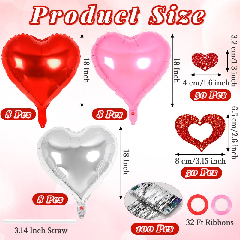 YOTHORN 24 Pcs Red Pink Silver Heart Balloons, 100 Pcs Hearts Hanging Streamers, 18 Inch Heart Foil Balloons Valentine's Day Balloon Love Balloon for Valentines Day Proposal Wedding Party Decorations - Image 2