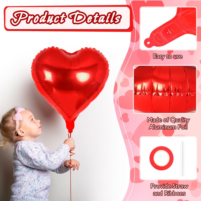 YOTHORN 24 Pcs Red Pink Silver Heart Balloons, 100 Pcs Hearts Hanging Streamers, 18 Inch Heart Foil Balloons Valentine's Day Balloon Love Balloon for Valentines Day Proposal Wedding Party Decorations - Image 5