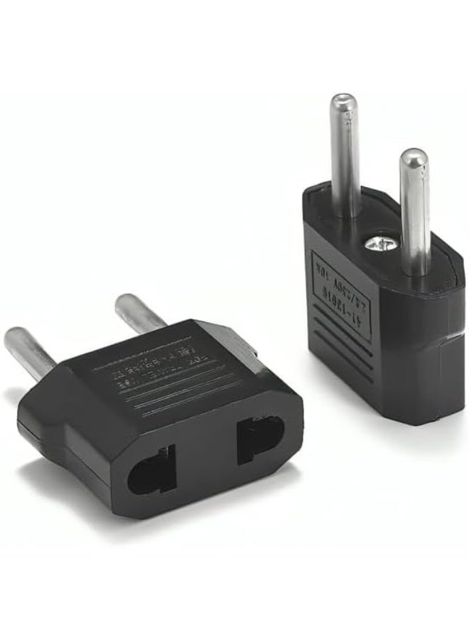 Melfi Travel Adapter - Flat To Round Plug Converter For Europe - Compact Black Power Adapter For International Travel (Pack Of 2) - Image 1