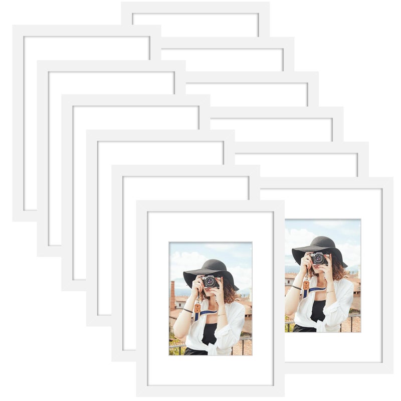 Picrit مجموعة إطار صورة Picrit A4 من 12 عرض 6 × 8 مع حصيرة أو 8.3x11.7 بدون إطارات صور للحصول على تصاعد الجدار أو أعلى الجدول عرض أبيض - Image 1