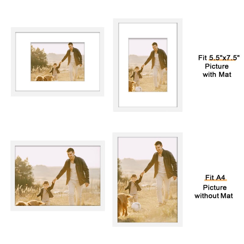 Picrit مجموعة إطار صورة Picrit A4 من 12 عرض 6 × 8 مع حصيرة أو 8.3x11.7 بدون إطارات صور للحصول على تصاعد الجدار أو أعلى الجدول عرض أبيض - Image 4