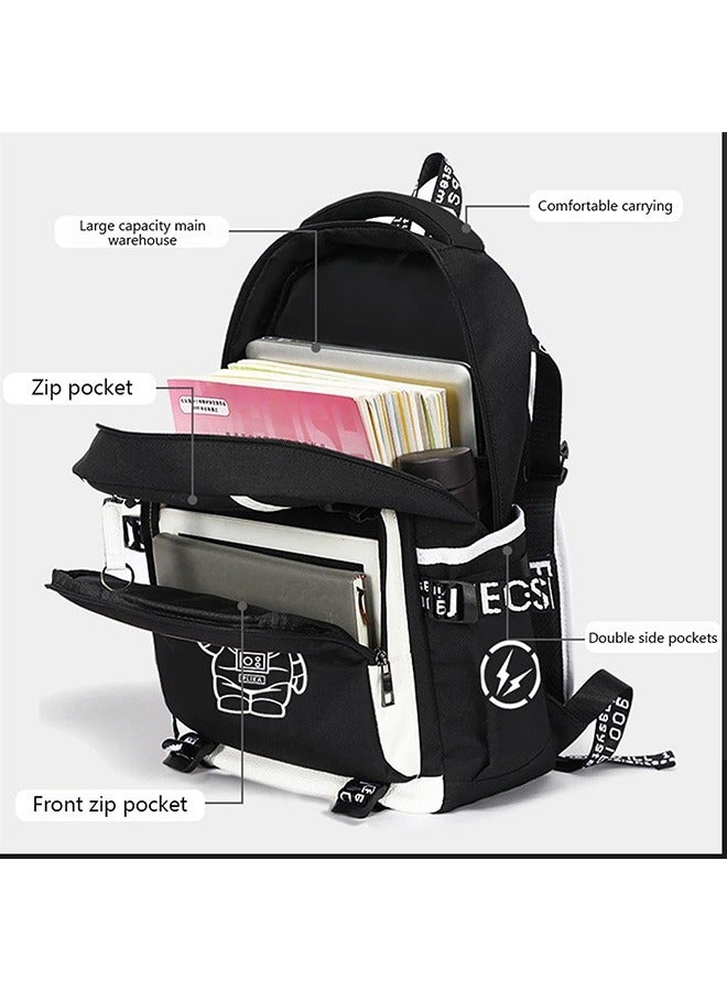 School Bag for Boys and Girls, Laptop School Backpack with Large Capacity and Waterproof,Children School Bags + Pen Pouch & Pendant, Astronaut Glow at NightPattern Space Travel Bag for Kids - Image 3