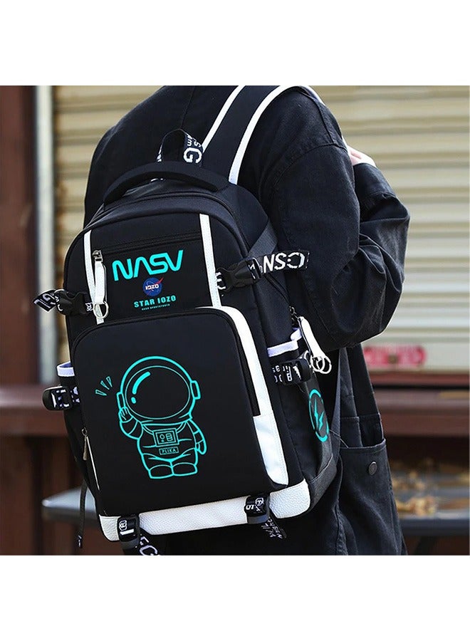 School Bag for Boys and Girls, Laptop School Backpack with Large Capacity and Waterproof,Children School Bags + Pen Pouch & Pendant, Astronaut Glow at NightPattern Space Travel Bag for Kids - Image 4