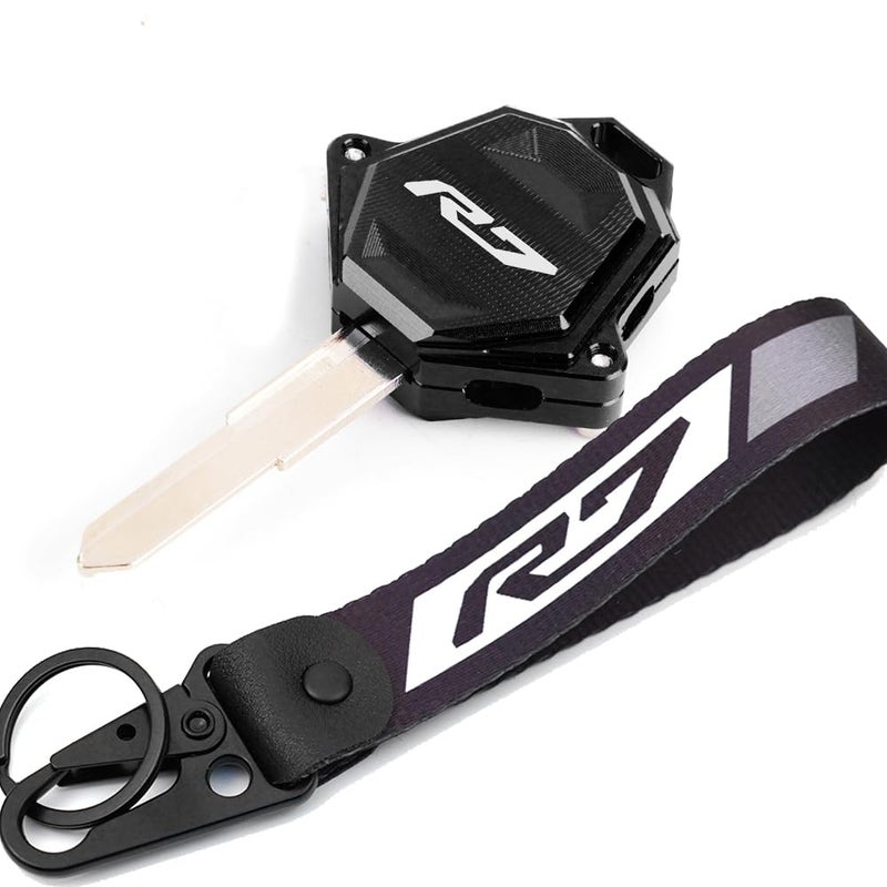 MOWOK CNC Aluminum Motorcycle Key Case Cover Key Shell With Key Chain Keyring Fit For YAMAHA R7 YZFR7 YZFR7 Black