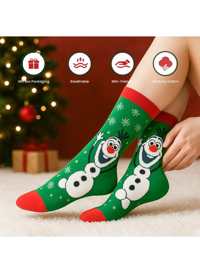 تابيت جوارب عيد الميلاد للنساء/الرجال، 4 أزواج من جوارب عيد الميلاد الدائرية برسومات كرتونية لطيفة (شجرة عيد الميلاد، رنة، رجل ثلج)، جوارب هدايا أعياد الميلاد - Image 2