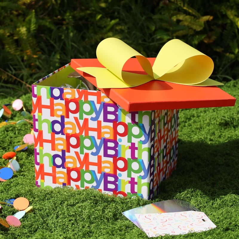 BIOBROWN Medium Birthday Gift Boxes with Lids for Presents, 9x9x9 Inches Text Design Collapsible Gift Box for Birthday, Baby Shower, Party - Image 2