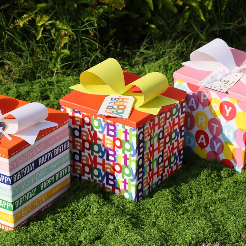 BIOBROWN Medium Birthday Gift Boxes with Lids for Presents, 9x9x9 Inches Text Design Collapsible Gift Box for Birthday, Baby Shower, Party - Image 4